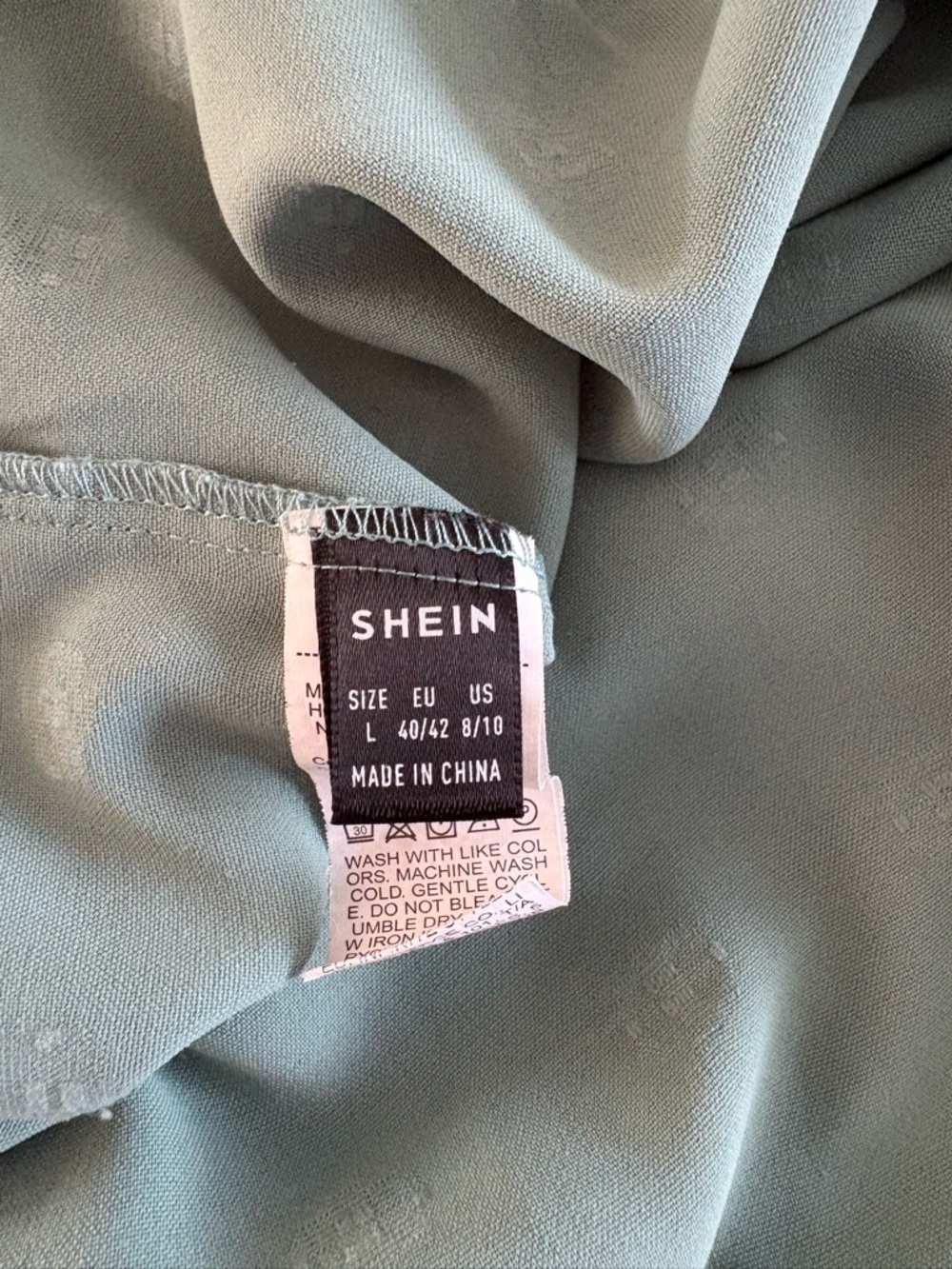 SHEIN Mint Green Puff Sleeve Dot-Textured Blouse - Picture 5 of 5